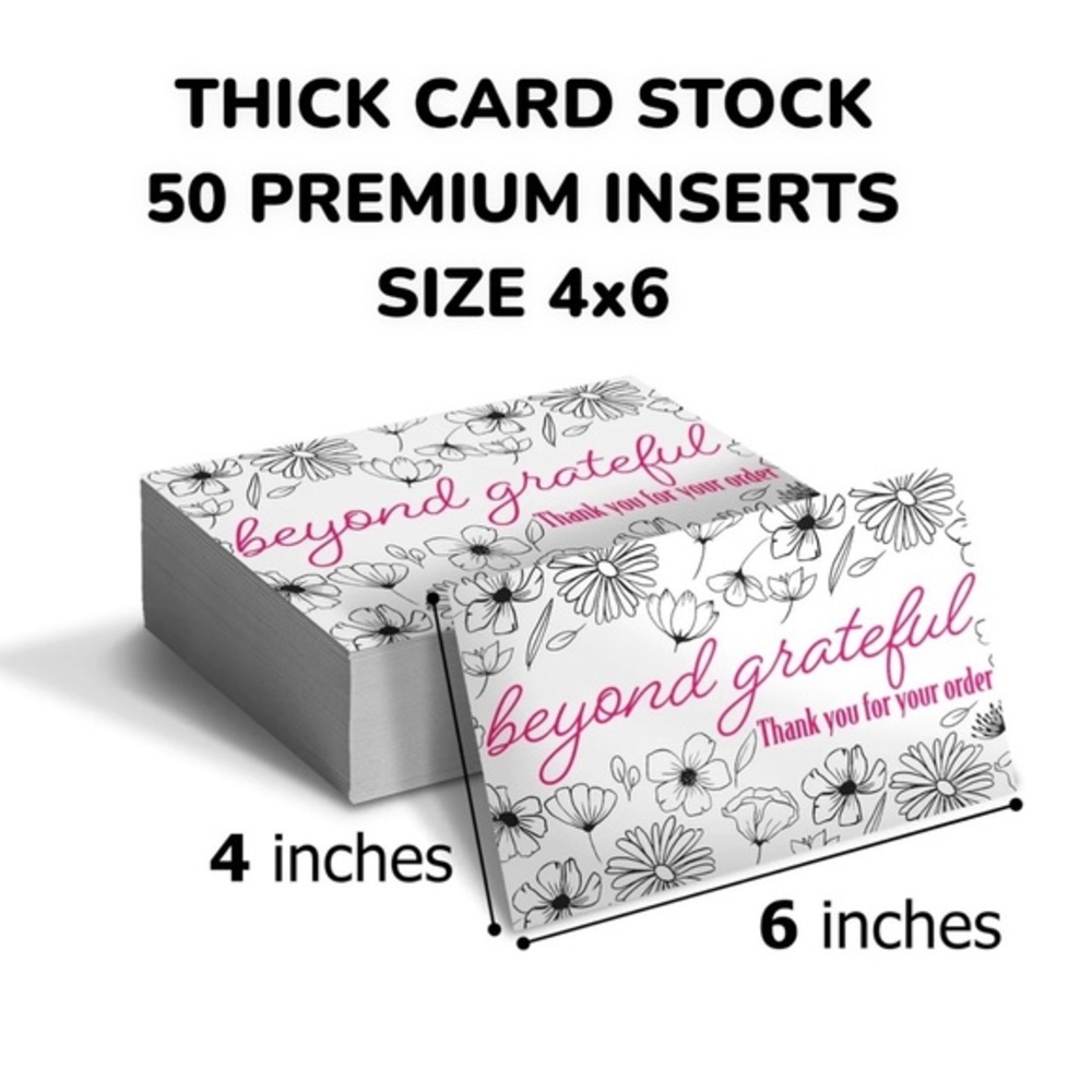 50 Thank You INSERTS Premium Thick Card Stock Blank on Back Matching Supplies